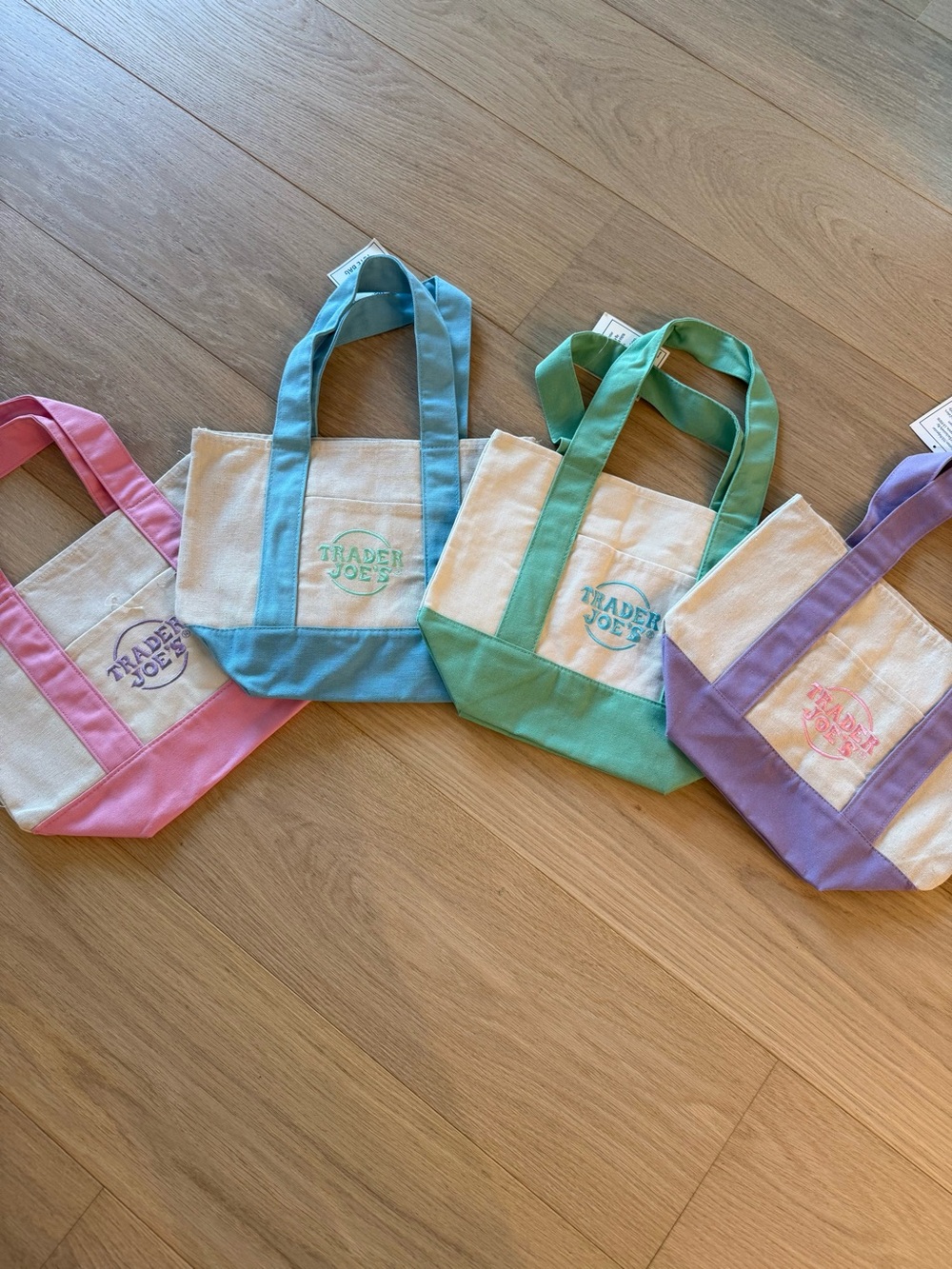Trader Joe's Pastel Mini Tote Bag Set - Pink, Blue, Green, Lavender